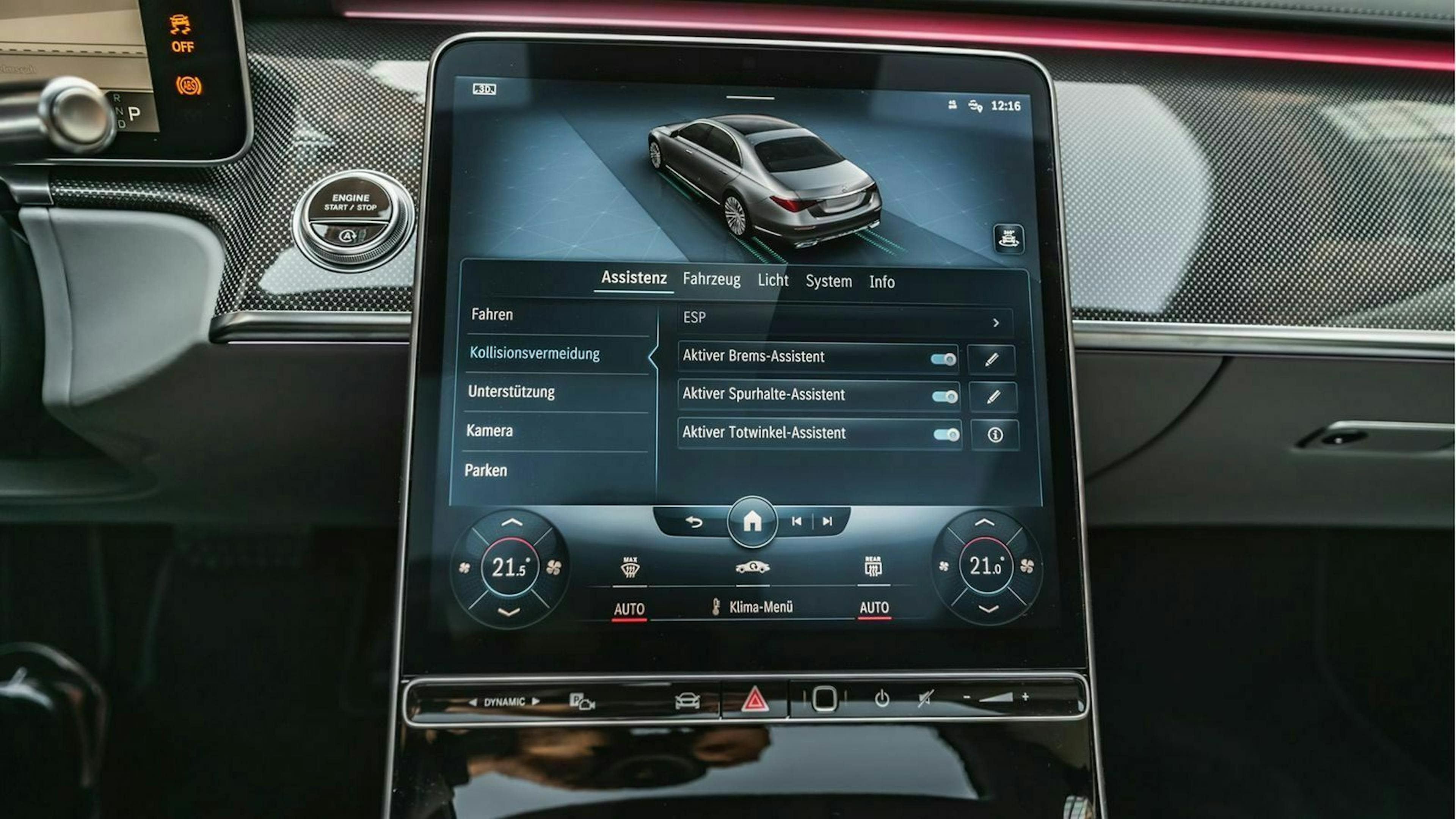Zu sehen ist der Infotainment-Bildschirm der Mercedes_S-Klasse 2020
