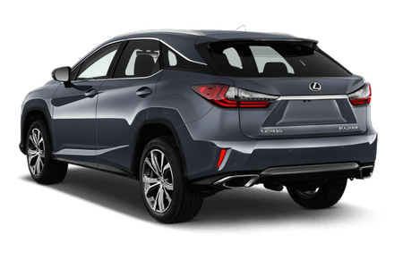 Dunkelgrauer SUV von hinten, modernes Design, markante Rücklichter, schwarze Fenster, Chromakzente, Stadthintergrund.