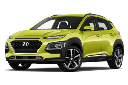 Grünes Hyundai SUV mit modernen Scheinwerfern, schwarzen Felgen und stilvollem Design, von schräg vorne aufgenommen.