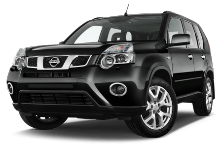 Schwarzer SUV, Vorderansicht, mit glänzendem Lack, robustem Design und markanter Frontpartie auf weißem Hintergrund.