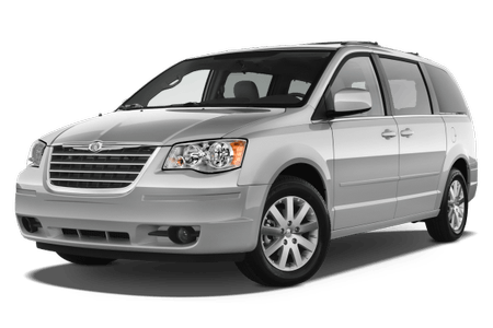 Silberner Minivan, Seitenansicht. Große Frontscheinwerfer, markanter Kühlergrill und fünf Türöffnungen. Steht auf einem weißen Hintergrund.