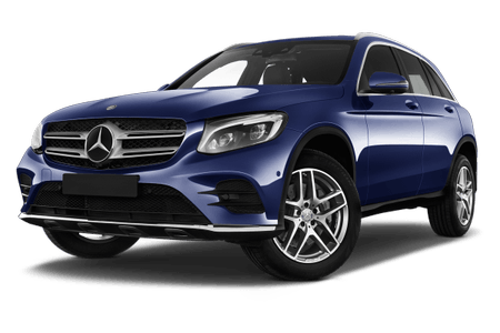 Blauer SUV der Marke Mercedes-Benz, Vorderansicht. Elegantes Design mit markanter Frontpartie, großen Reifen und glänzendem Lack.