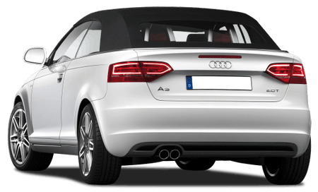 Silberner Audi A3 Cabrio von hinten, mit schwarzem Verdeck und sportlichem Design.