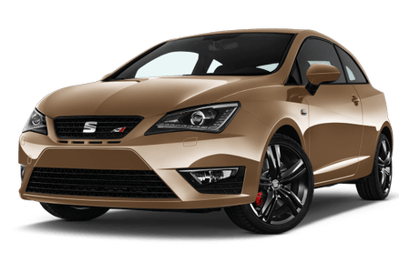 Brauner Hatchback mit sportlichem Design, markanten schwarzen Felgen und scharf geschnittenen Scheinwerfern auf transparentem Hintergrund.