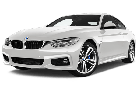 Weißer BMW 4er Coupé mit sportlichem Design, im Vordergrund aufgenommen, zeigt klare Linien und elegante Details.