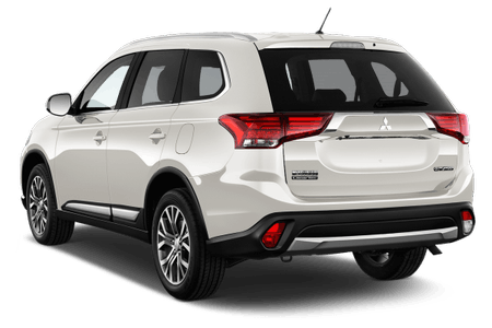 Weißer SUV, Rückansicht. Markante Rückleuchten, reflektorartige Elemente und ein Dachspoiler. Hochglanzfelgen auf schwarzen Reifen.