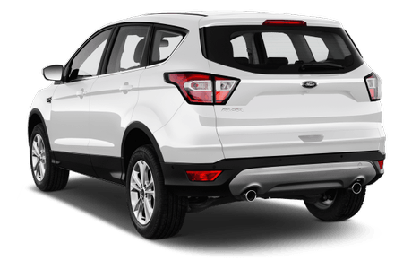 Weißer SUV von hinten, geparkt, mit sichtbaren Rücklichtern, Seitenspiegeln und Reifen auf transparentem Hintergrund.