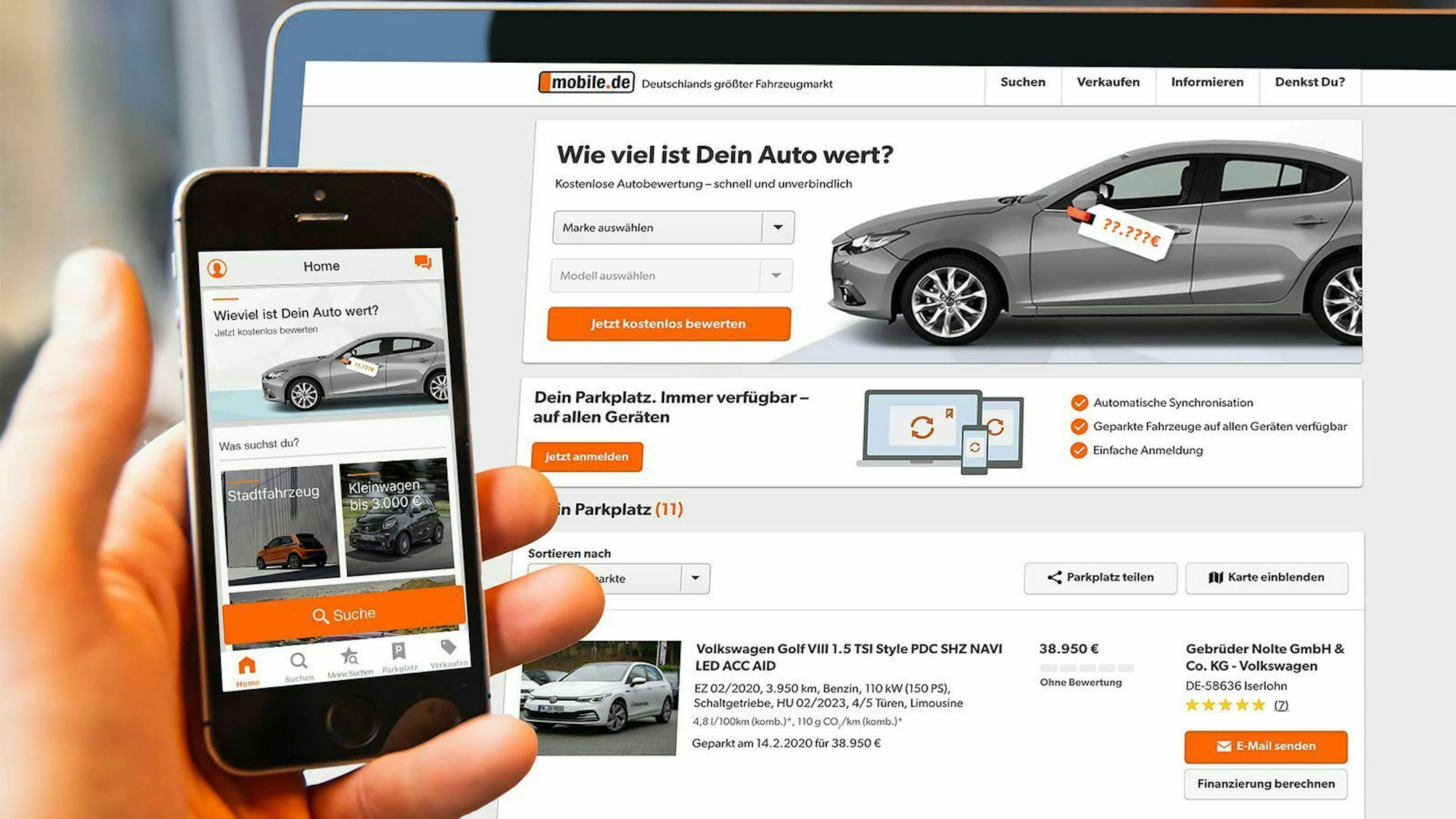 Smartphone und Laptop mit mobile.de-App