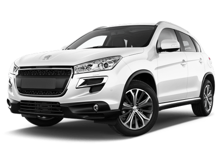 Weißes SUV mit modernen Scheinwerfern und stilvollem Design, auf einer transparenten Oberfläche stehend.