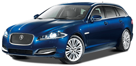 Blauer Kombi mit glänzender Karosserie, eleganter Frontpartie und silbernen Felgen. Vorderansicht, auf weißem Hintergrund.