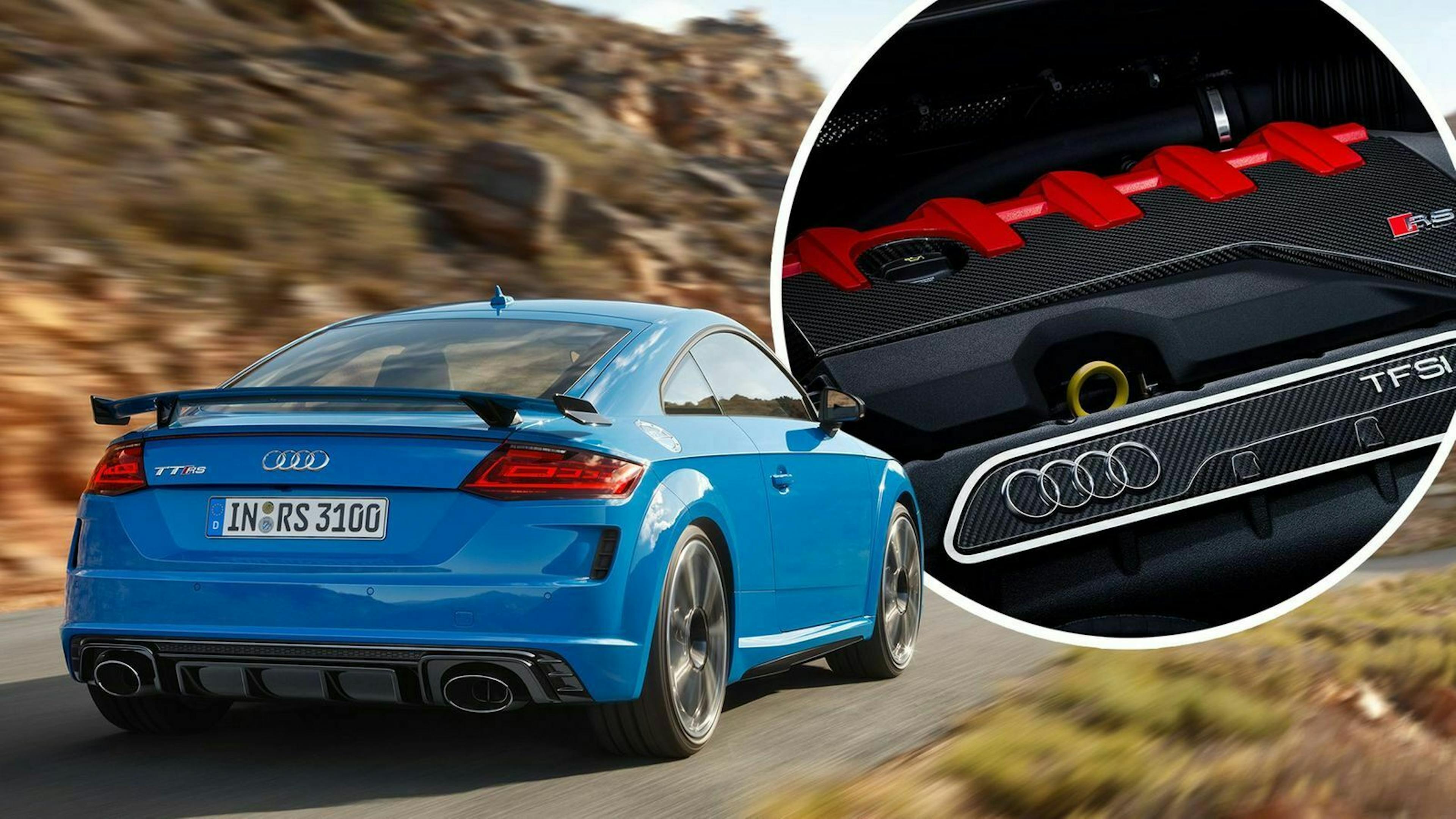 Audi TTRS in Heckansicht mit Motoransicht