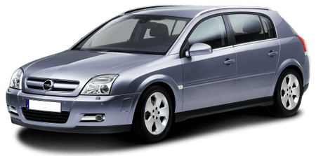 Silberner Opel Vectra C Fünftürer, Seitenansicht, stehend auf hellem Hintergrund.