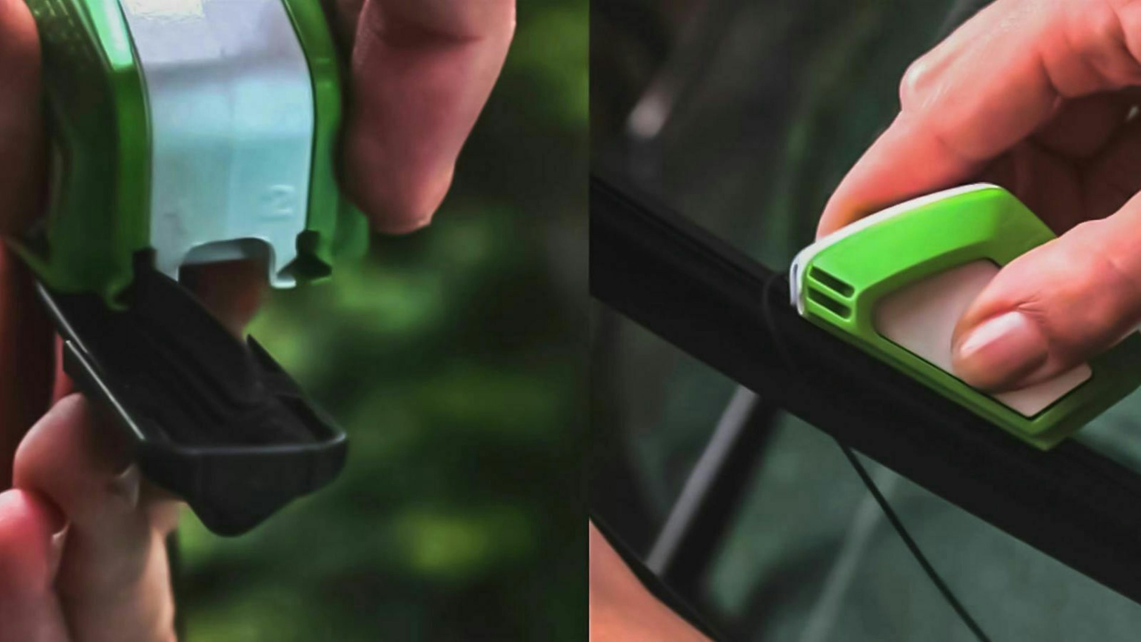 Das Gerät EcoCut pro in Aktion an einem Scheibenwischergummi.