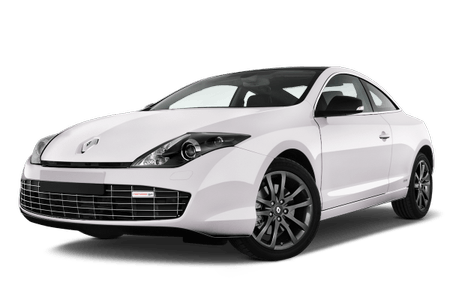 Weißes Coupé-Auto mit modernen Scheinwerfern und dunklen Felgen, seitlich von vorne fotografiert.