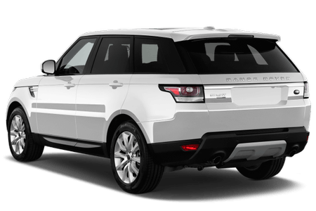 Weißer SUV, Rückansicht in einem Studio. Fahrzeug mit schwarzen Akzenten und glänzenden Rädern, zeigt sportliches und elegantes Design.