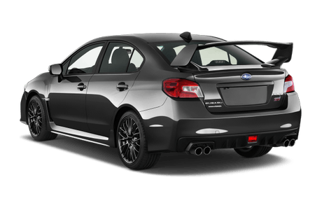 Schwarzer Sportwagen von hinten, mit großem Heckspoiler und vier Auspuffrohren, parkend gegen weißen Hintergrund.