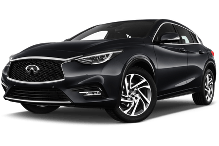 Schwarzer SUV mit modernen LED-Scheinwerfern und sportlichem Design, fotografiert vor weißem Hintergrund.