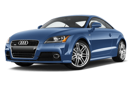 Blauer Audi TT Sportwagen, seitlich betrachtet, auf weißem Hintergrund.