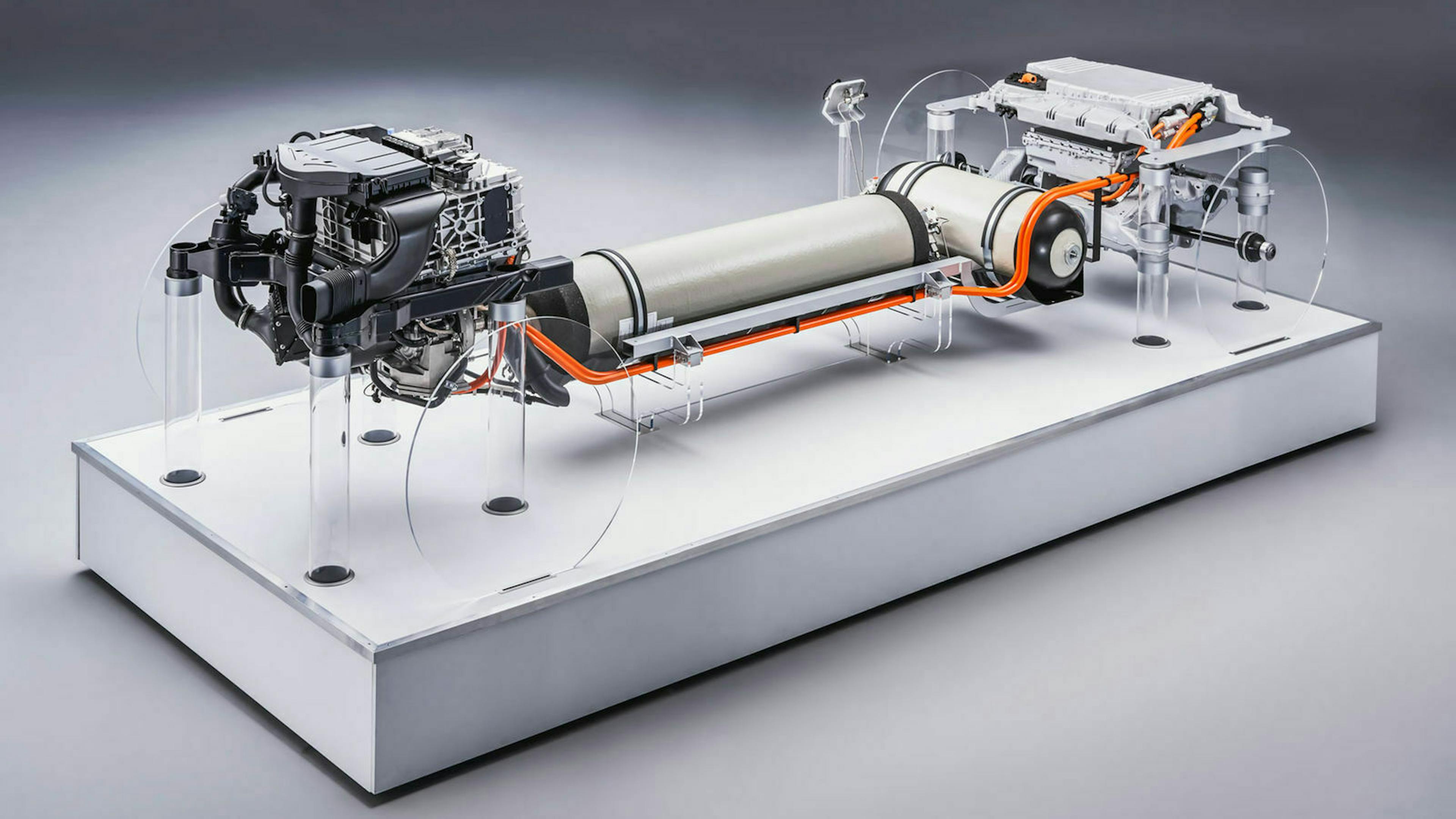 Zu sehen ist eine Illustration eines Wasserstoffmotors der Marke BMW