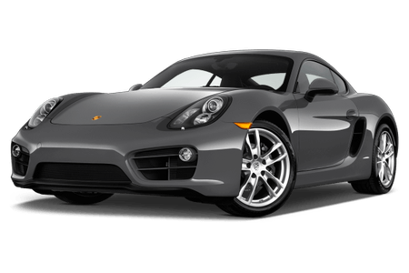 Grauer Sportwagen mit zwei Türen und silbernen Felgen, geparkt vor weißem Hintergrund. Sportliches Design und aerodynamische Form.