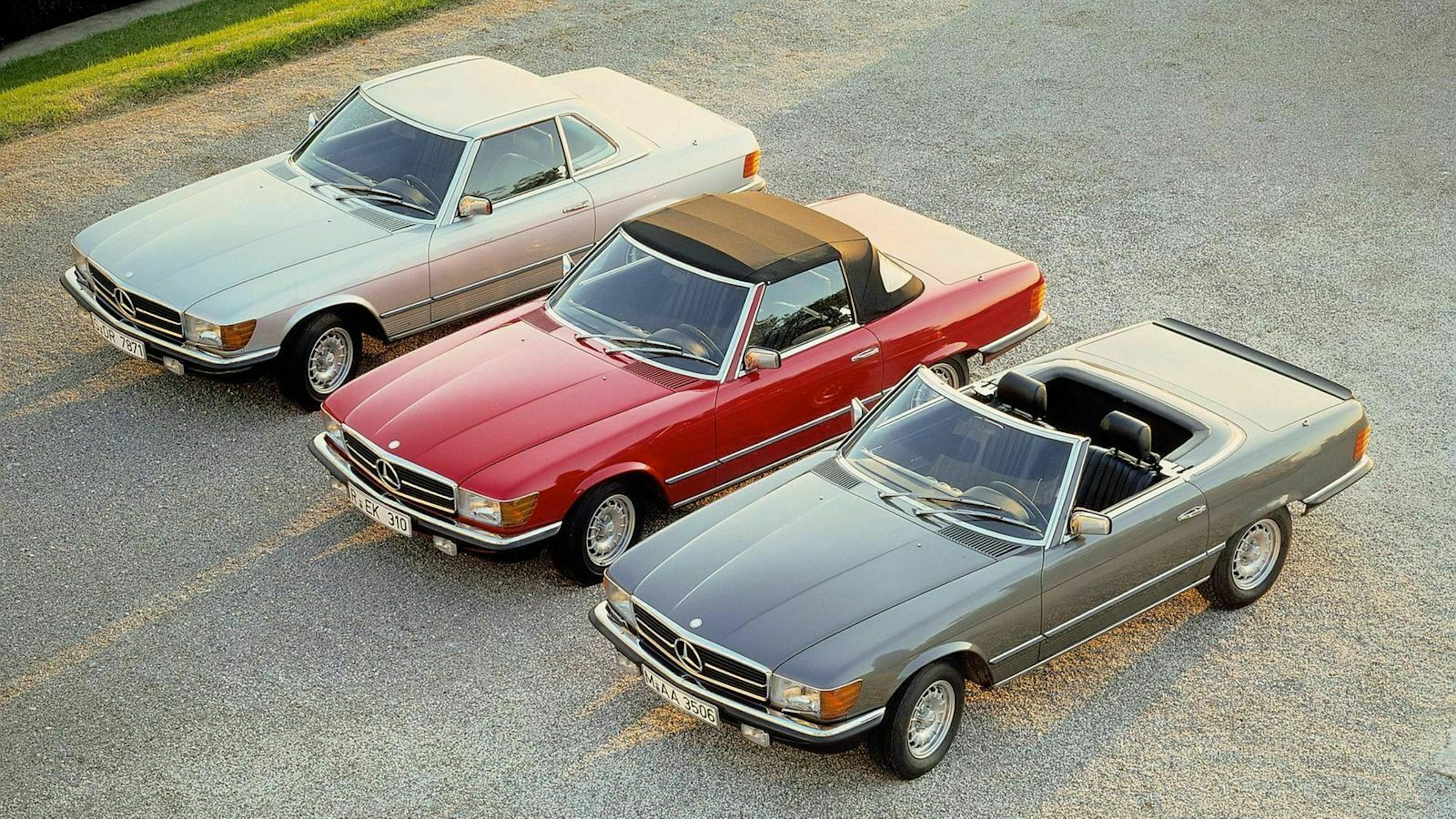 Mercedes SL (R107) aus der Vogelperspektive