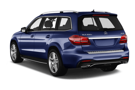 Blauer SUV, Heckansicht, silberne Zierleisten, große Rückleuchten, fünf Türen, auf transparentem Hintergrund.