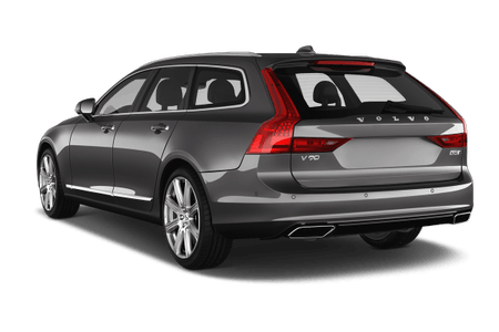 Grau-silberner Kombi mit getönten Fenstern und markanten Heckleuchten, seitliche und hintere Ansicht auf weißem Hintergrund.