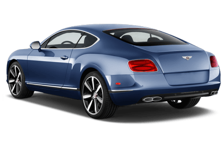 Blauer Sportwagen mit eleganter Karosserie, Rücklichtern und Auspuff, seitliche Ansicht von hinten.