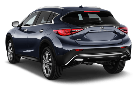 Blauer SUV von hinten, mit elegantem Design und schwarzen Radkästen. Klare Heckleuchten und glänzende Felgen, auf weißem Hintergrund.