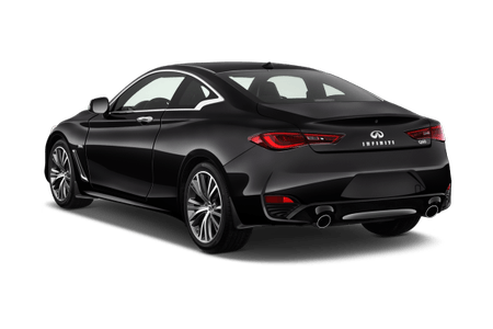 Schwarzes Sportcoupé, Heckansicht, mit glänzendem Lack, Doppelauspuff und stilvollen Rückleuchten auf weißem Hintergrund.