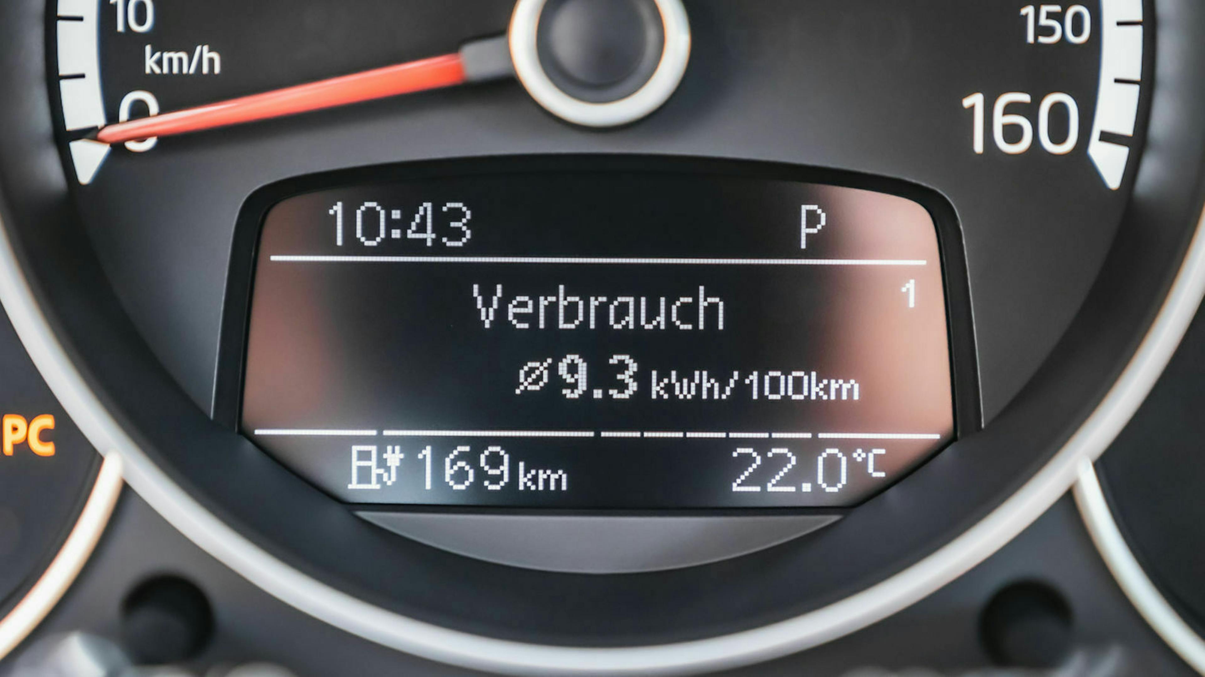 VW E-Up Detailansicht Verbrauchsanzeige