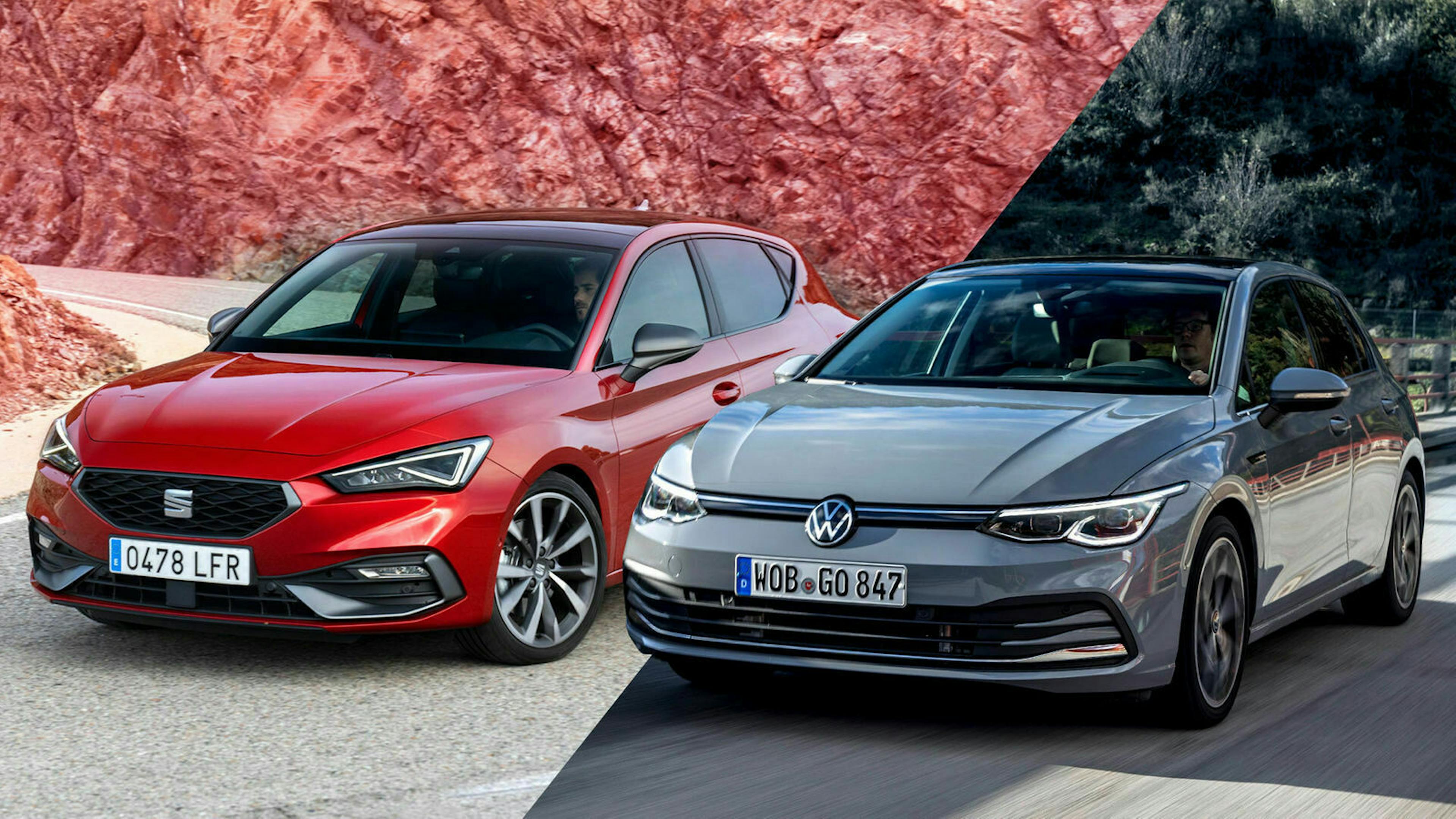 Seat Leon VW Golf Verg,eich Dreiviertel-Frontansicht