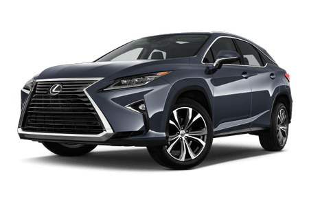 Dunkelgrauer Lexus SUV, Front- und Seitenansicht, hervorgehobenem Kühlergrill und modernen Scheinwerfern, auf weißem Hintergrund.