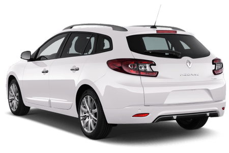 Weißer Kombi von hinten, Markenlogo sichtbar. Elegantes Design mit getöntem Heckfenster und Antenne auf dem Dach.