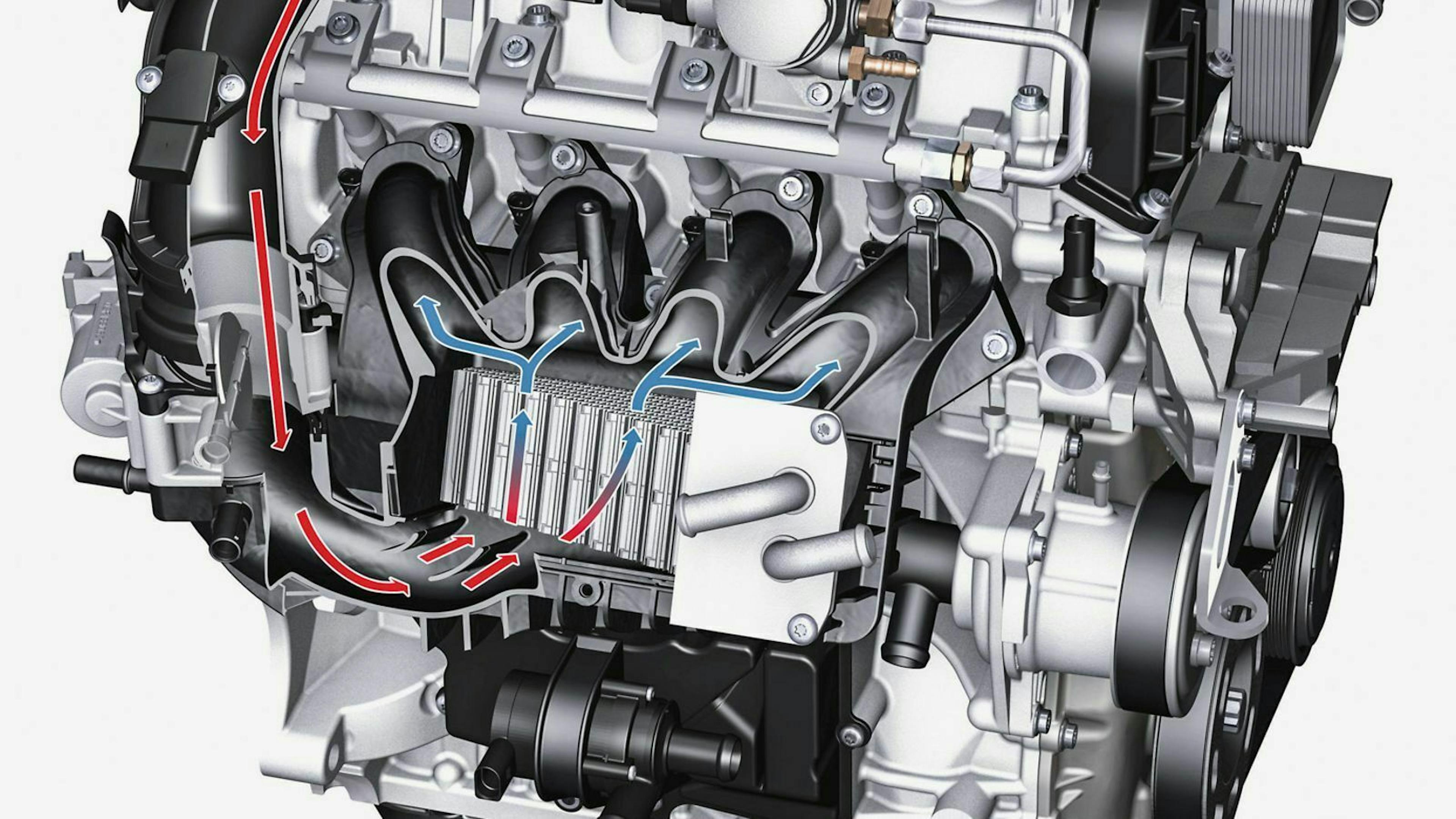 Durch die Kühlung – wie bei diesem VW-Motor – kann der Verbrauch gesenkt und die Leistung gesteigert werden.