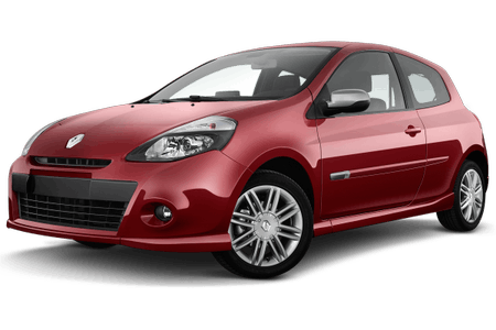 Roter Kleinwagen mit modernem Design, silbernen Felgen und zwei Türen, abgebildet auf weißem Hintergrund.