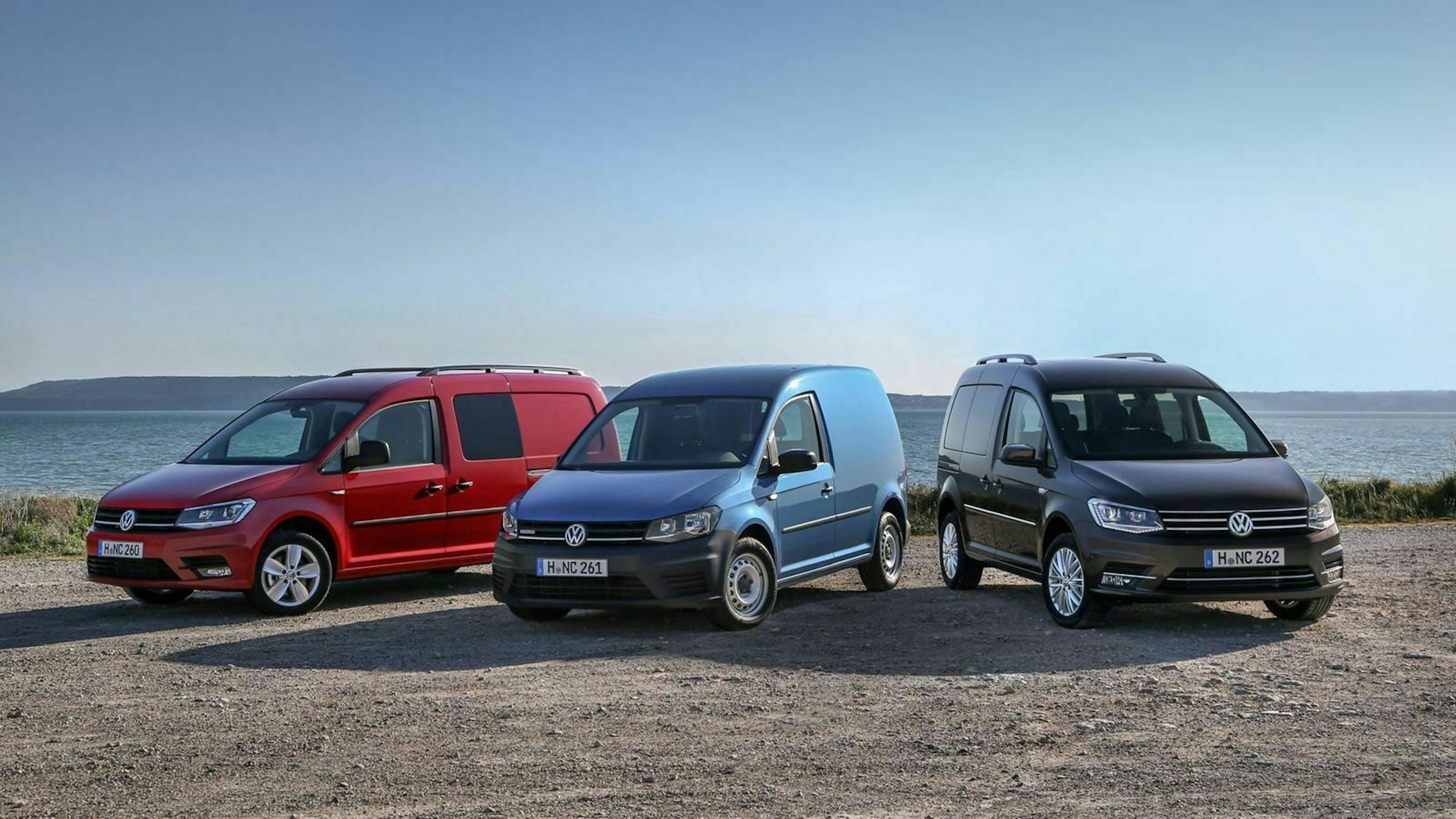 VW Caddy drei verschiedene Versionen Frontansicht