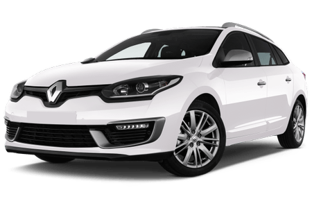 Weißer Renault Kombi, seitliche Ansicht, auf weißem Hintergrund.