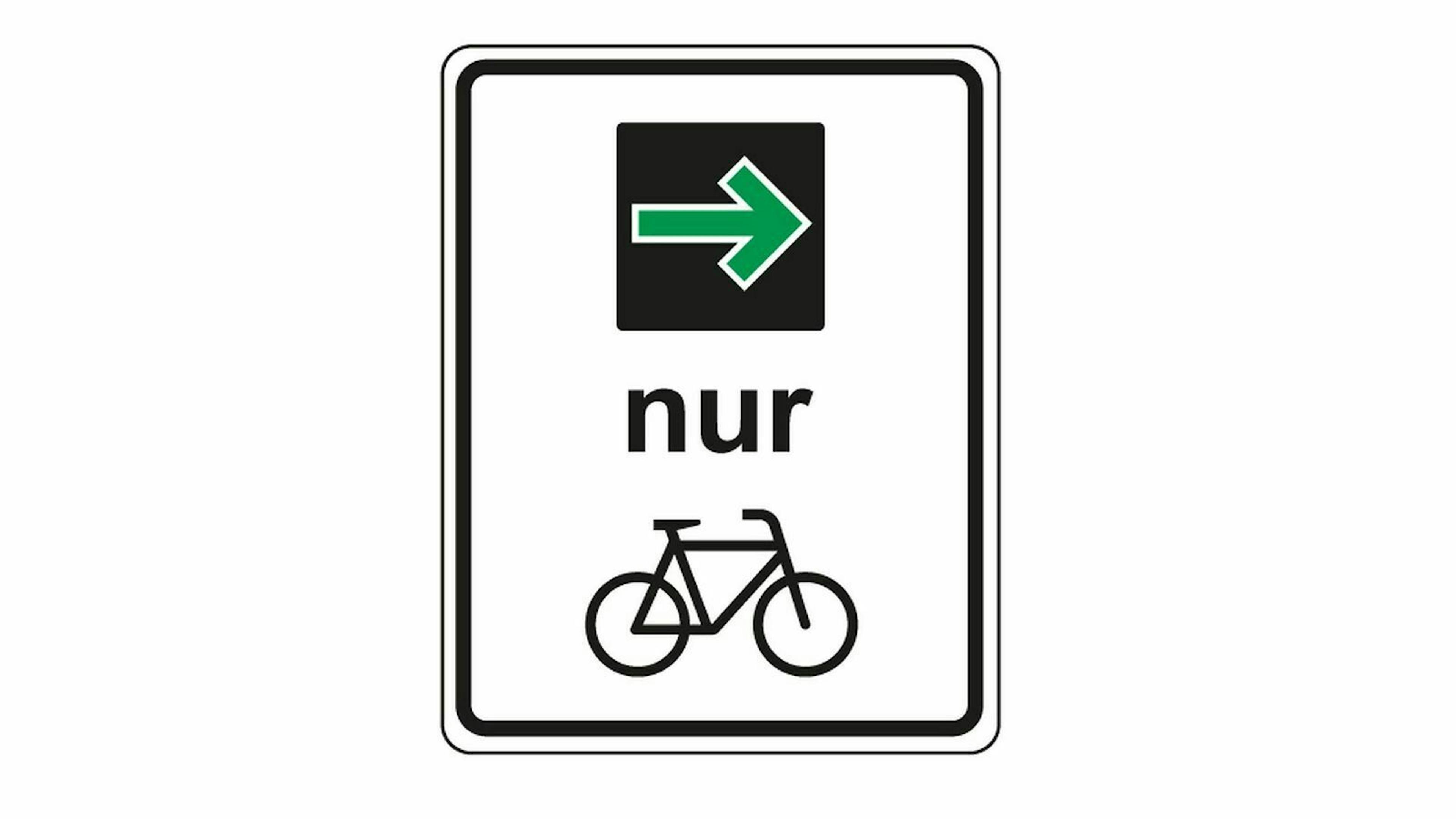 Zu sehen ist ein Verkehrschild, ab 2020 gültig. Ein grüner Pfeil nur für Radfahrer. 