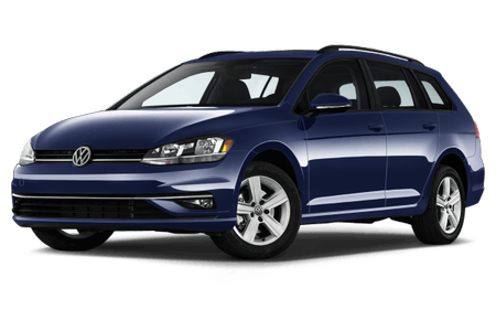 Blauer Volkswagen Kombi auf weißem Hintergrund, seitlich von vorne fotografiert, mit silbernen Felgen und glänzendem Lack.