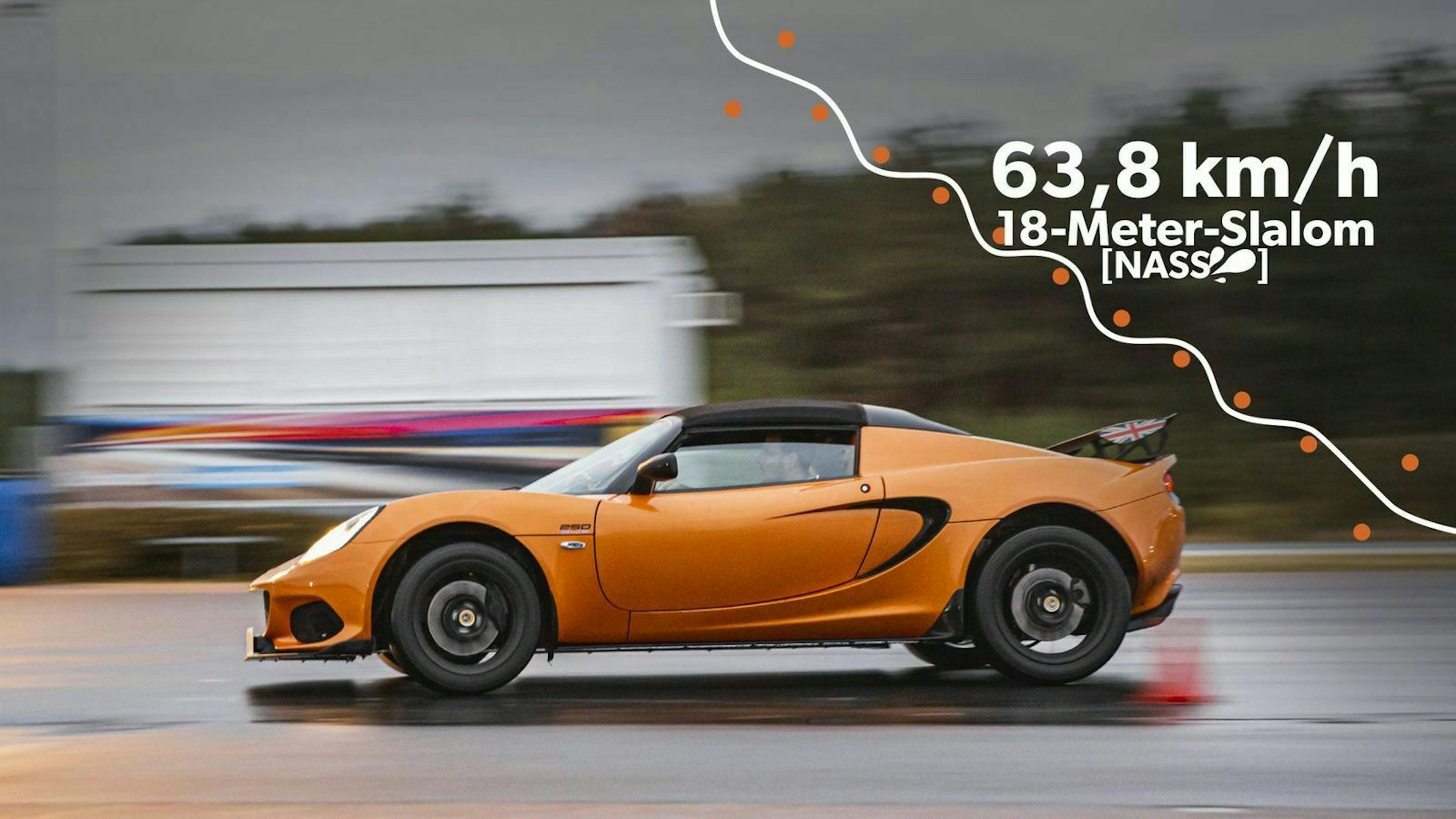 Zu sehen ist der Lotus Elise in seitlicher Position, fahrend