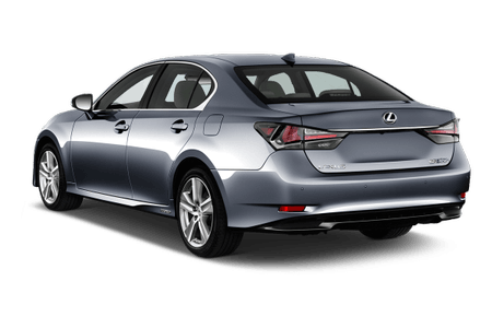 Silberner Lexus-Limousine, Rückansicht. Modernes Design mit markanten Rückleuchten und glänzenden Felgen, auf transparentem Hintergrund.