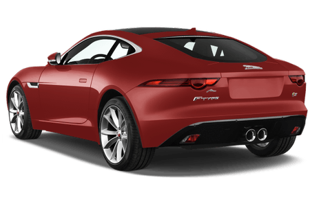 Roter Sportwagen mit elegantem Design und Doppelauspuff, seitliche und hintere Ansicht.