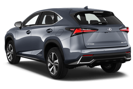 Silberner Lexus NX300h SUV ist rückwärts geparkt und zeigt moderne, aerodynamische Linien sowie dunkle Fenster.