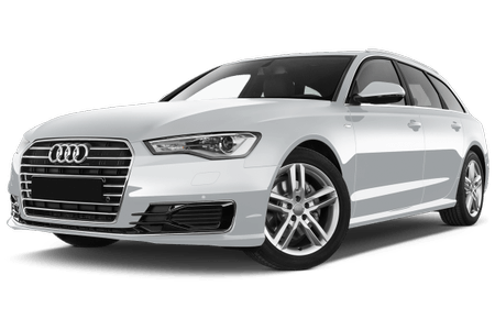 Weißer Audi Kombi, Frontansicht von rechts, auf transparentem Hintergrund.