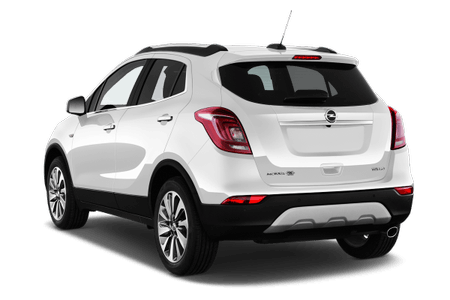 Weißes SUV, Rückansicht, auf transparentem Hintergrund. Moderne Gestaltung mit kompaktem Design, Dachantenne und markanten Rücklichtern.