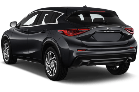 Schwarzer SUV von hinten, modernes Design, glatte Karosserie, markante Rückleuchten, sportliche Felgen. Fahrzeug steht auf hellgrauer Fläche.