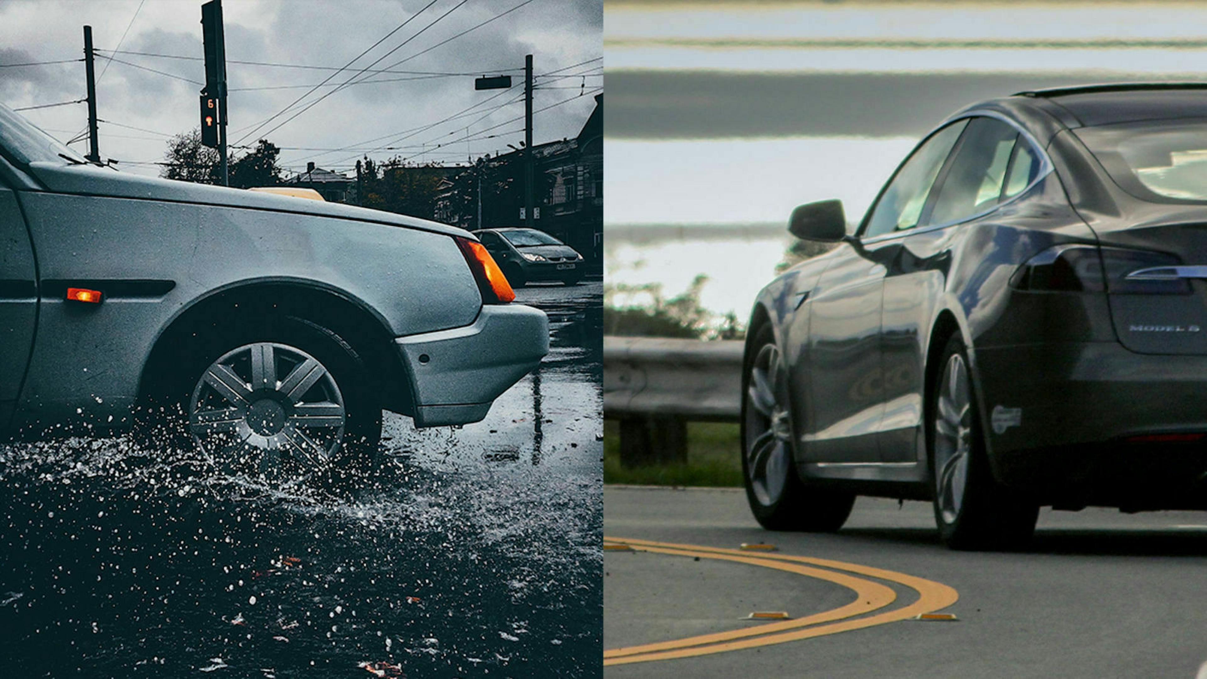 Detailaufnahmen von je einer Front und eines Hecks von zwei PKW