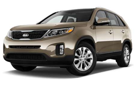 Brauner Kia SUV, Modell Sorento, Seitenansicht, auf weißem Hintergrund. Solides Design mit schwarzen Akzenten und großen Rädern.