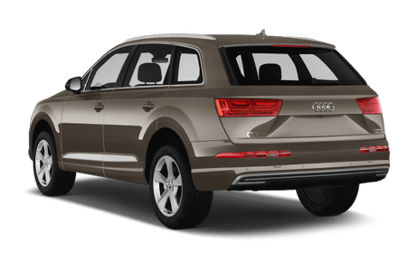 Brauner SUV der Marke Audi, seitliche Rückansicht, auf weißem Hintergrund.